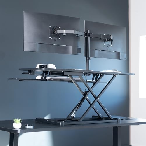 VIVO Black 48 in Standing Desk Converter with Monitor Stand, DESK-V048KB-M2 - color: Black, size: 48"
