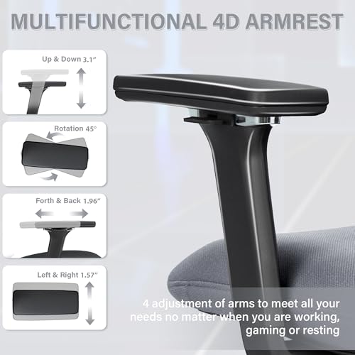 Ergonomic Mesh Office Chair with Retractable Footrest - High Back Computer Chair, Lumbar Support, Adjustable Armrest and Headrest, Durable Base - Multifunctional Home Office Desk Chair for Adults - color: Dark Grey