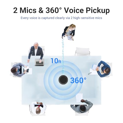 Conference Speaker and Microphone, Dual Al Mics with 360° Voice Pickup & Clear Sound, 10-14H Call Time, Bluetooth & USB-C/A Connection, Speakerphone for 1-6 People, Small Teams & Home Office