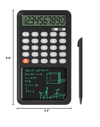 Calculator with LCD Writing Pad – 10-Digit Basic Calculator and Reusable Notepad for Students, Home & Office | Erasable Screen, Lightweight, Battery Included