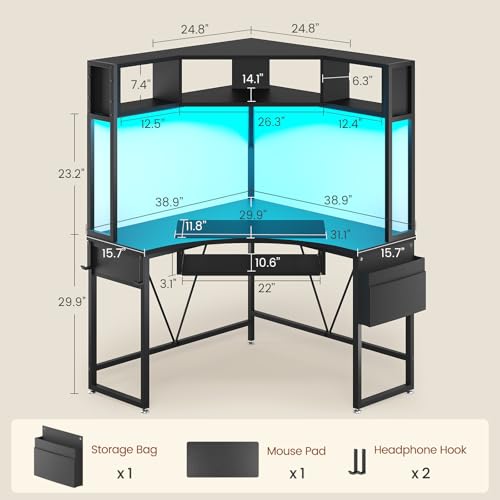 SEDETA 39" Spacious Corner Desk with Hutch, Storage for Small Space, Black - color: Black