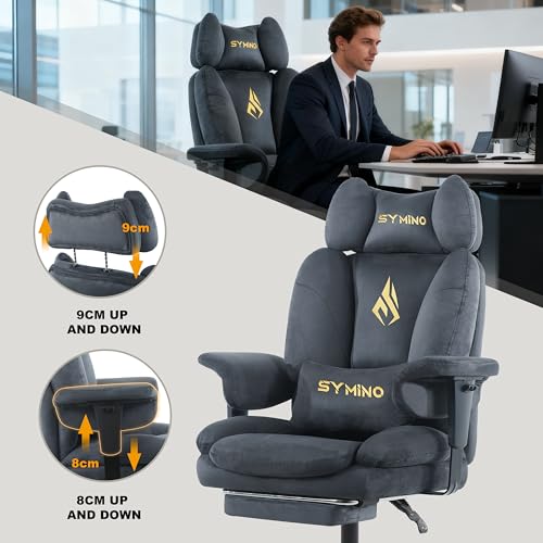 Symino Ergonomic Gaming Chair with Footrest & 155° Recline - color: Grey-horn