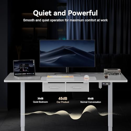 HLDIRECT 79" Electric Standing Desk with Power Outlets & 2 Drawers, White - color: White, size: 79 inch