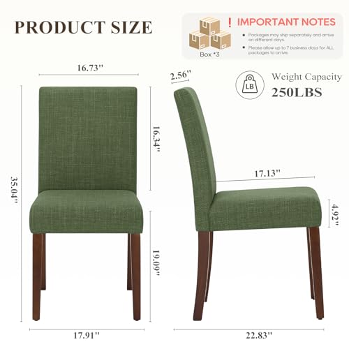 MALOL Upholstered Dining Chairs Set of 6, Modern Fabric Dining Room Chair, Wooden Dining Chair, Kitchen Side Chairs, Farmhouse Dinner Chair with High Back for Kitchen, Green - color: Green, size: Set of 6