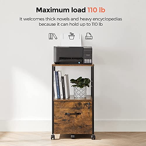 VASAGLE File Cabinet with Wheels, for A4, Letter Sized Documents - color: Rustic Brown + Black, size: with Lock