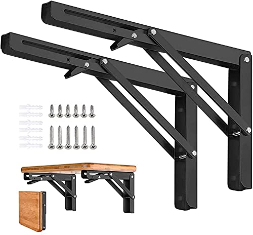 Folding Shelf Brackets - 8 inch 2 Pcs Heavy Duty Metal Collapsible Shelf Bracket, DIY Wall Mounted Foldable Shelf Bracket, Space Saving for Bench Table - size: 8 Inch- 2 Packs