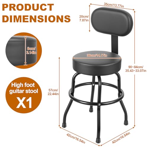 Guitar Stool, 360° Swivel Padded Seat with Ergonomic Backrest & Footrest, Heavy Duty Iron Frame Non-Slip Feet for Home Studio Stage Practice (Black-C) - color: Black-c