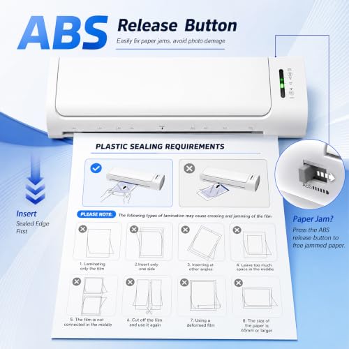 13 Inch Laminator Machine with 30 Laminating Sheets, A3 11-in-1 Hot & Cold Thermal Laminator for Teachers, 60S Fast Warm-Up, 450mm/min, Never-Jam Design Laminate for Home, Office, School -White