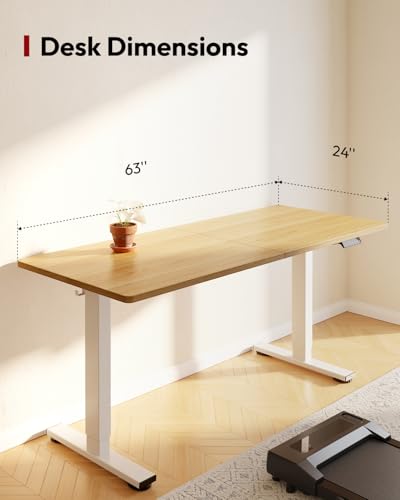 SANODESK 63''x24'' Height Adjustable Electric Standing Desk for Home Office | Sit Stand Desk with Splice Board for Home Office, Ergonomic Computer Workstation, Study & Gaming, White Frame/Maple Top - color: White Frame+ Maple Top, size: 63x24