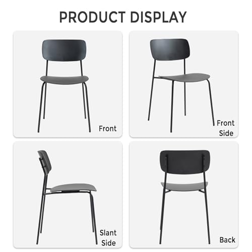 Sidanli Stackable Chairs Set of 4, Waiting Room Chairs with Metal Legs and Ergonomic Plastic Seat, Stacking Office Chairs for Conference Reception Church Banquet, Black - color: Black