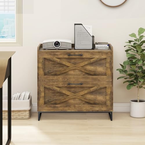 Halitaa File Cabinet 2 Drawers Lateral File Cabinet with Charging Station for Letter/Legal/A4 Size Hanging Files, Large Wood File Storage Cabinets Printer Stand for Home Office, Brown | Filing Cabinet for Letter/Legal/A4 Size Hanging Files, Large Wood Fil