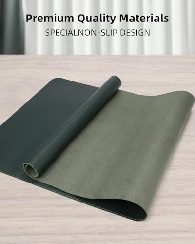 Leather Desk Pad Protector, Large Mouse Pad and Non-Slip Mat, Waterproof PU Leather Blotter Mat for Office and Home (Dark Green, 36" x 17") - color: Dark Green, size: 36" x 17"
