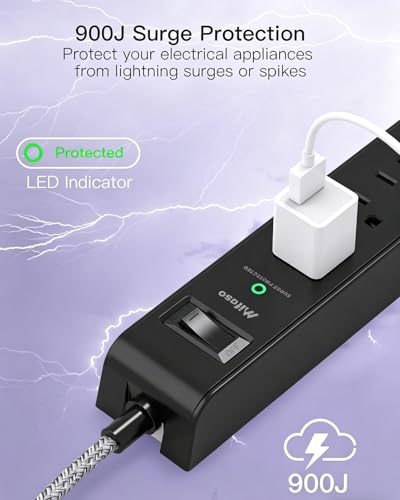 2 Pack 12FT Surge Protector Power Strip, Slim Flat Plug - size: 12 FT, style: Braided Cord Slim Plug