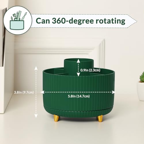 SKYDUE 360 Degree Rotating Desk Organizer, Dual-Purpose Pencil Pen Holder for Desk, Rotating Desk Pen Organizer with 5 Slots, Art Supplies, Pencil Cup for Office, School, Home - color: Dark Green_1Pack