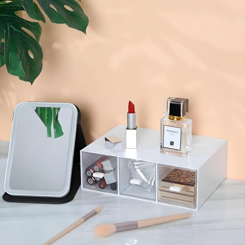 Desk Organizer 3 Drawers, Stackable Makeup Organizer, Small Toolbox | 1 Teir White, Plastic Mini Drawers, Pen Storage Box, Tabletop Craft Storage, Office Supply Organizer, Vanity Organizer - color: 1 Tall Layer & 3 Drawers, White