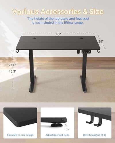 YIHAYO Electric Standing Desk, 48 x 24 Inches Stand Up Desk with Splice Board, Adjustable Height Desk, Computer Desk for Home Office, Black Frame/Black Top - color: Black Frame/Black Top, size: 48*24 Inch