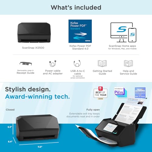 ScanSnap iX2500 Wireless or USB High-Speed Document Scanner, Black - color: ScanSnap iX2500 Black