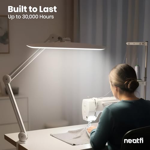 Neatfi LED Desk Lamp, 2200 Lumens, 24W, 20-Inch Wide Head (White) - color: White, size: Non-CCT with Clamp