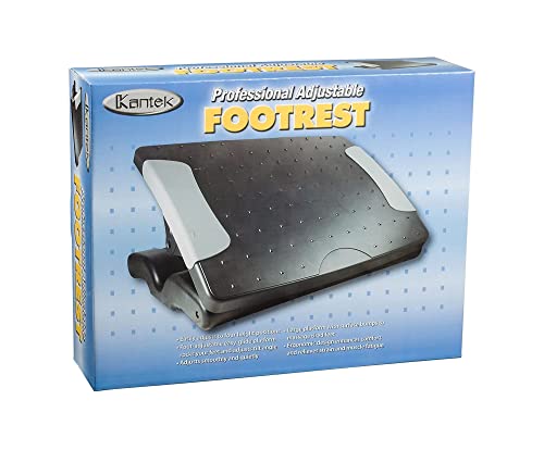 Kantek Ergonomic Adjustable Height Under Desk Footrest, 4 Height Setting, Adjustable Tilt Angle, Supports Legs to Enhance Comfort and Relieve Muscle Fatigue