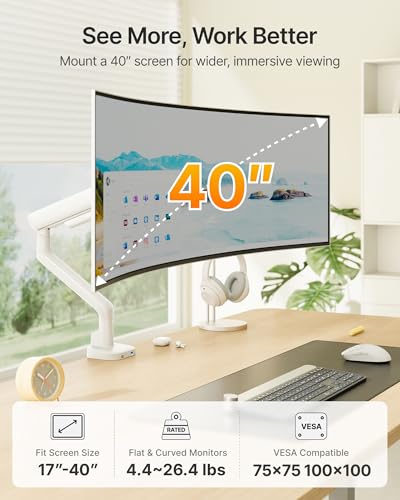 monTEK Mechanical Spring Single Monitor Arm with USB for 40in Screen White - color: White, size: with USB