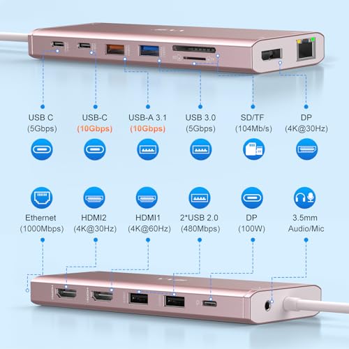 USB C Laptop Docking Station Dual Monitor 14 in 1 USB C Hub Multi Adapter - size: 4.5 inches