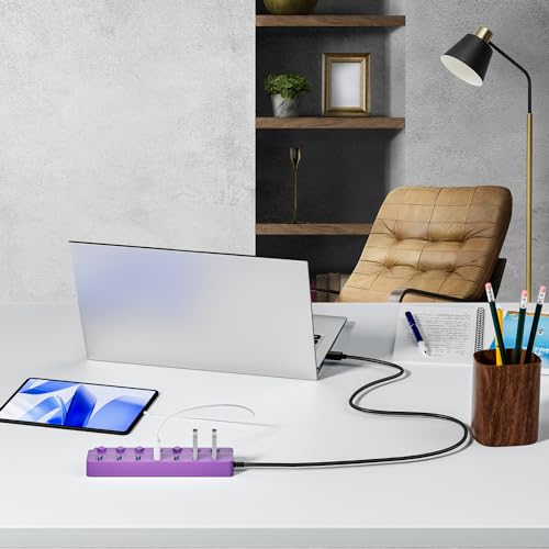 USB Hub 7 Port, USB Splitter with Individual On/Off Switches and Lights - color: Purple