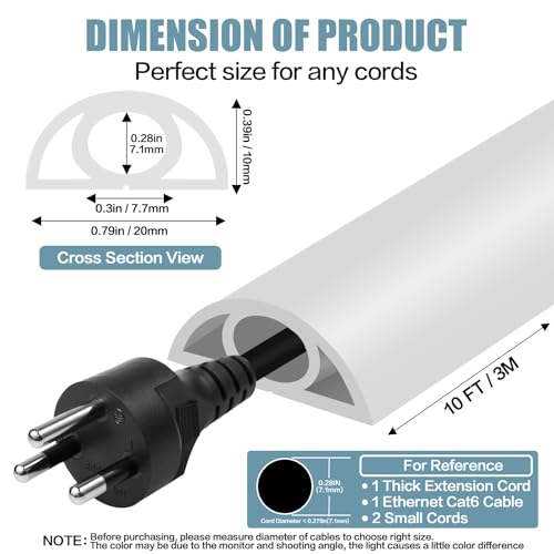 Floor Cord Cover Self Adhesive Cord Hider,10FT Cable Management, Extension Strip Protector for Wires, Prevent Cable Trips for Offices, Gyms, Exhibitions Cavity:0.3"(W) x 0.28"(H) White - color: White, size: 0.78" x 10'