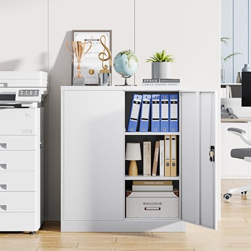 Letaya Metal Storage Cabinets with Lock Door,2 Adjustable Shelves Organizer Steel Storage Cabinets for Home,Office,Warehouse,Garage,Employee Lockers(White) - color: White, size: 16" D x 32" W x 36" H
