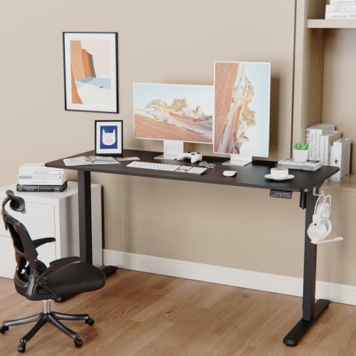 LongKe Electric Standing Desk Adjustable Height, 55x24 Inches Sit Stand up Desktop for Home Office, Ergonomic Rising Computer Table with Memory Preset, Black - color: Black, size: 55inches