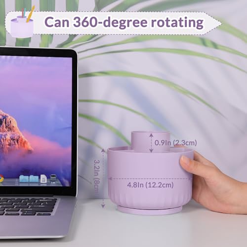 SKYDUE 360 Degree Rotating Desk Organizer, Dual-Purpose Pencil Pen Holder for Desktop, Rotating Desk Pen Organizer with 5 Slots Purple - color: Purple