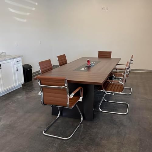 Conference Room Chairs Set of 8, Waiting Room Chairs with Arms, Reception & Waiting Room Seating, No Wheels Meeting Chairs with Mid Back Support and Chrome Sled Base, Cafe - color: Cafe, size: 8PCS