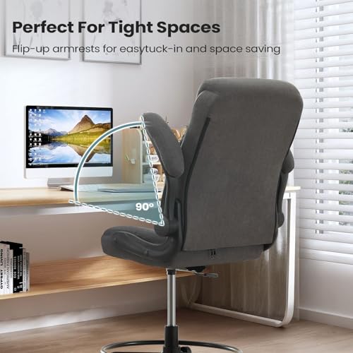 MAHOMICO Drafting Chair for Standing Desk โ Tall Office Chair with Adjustable Height & Foot Ring, Flip-Up Arms, Lumbar Support โ Comfortable Fabric Seat, Ideal Home Desk Chair - color: Grey