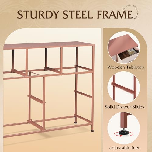 WLIVE 7 Drawer Dresser TV Stand, Entertainment Center, Media Console Table with Metal Frame and Wood Top for TV up to 45 inch, Chest of Drawers for Bedroom, Living Room, Pink - color: Pink