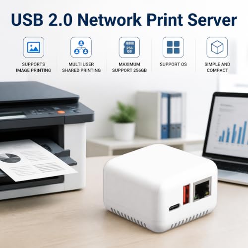 Wireless USB 2.0 Print Server LAN Network Print Share Server Supports USB Printer for Android Linux Type C Power Supply (US Plug) Servidores