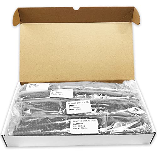 Binditek Plastic Spiral Binding Coils, Multi Size 4:1 Pitch, Black 100 Pack - size: 6mm+8mm+10mm+12mm, style: 100P , Black