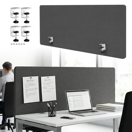 2 Pack Clamp-on 61 x 24 Inch Privacy Panel Cubicle Desk Divider with 4 C-Type Clamps Acoustic Partition for Office Study Library