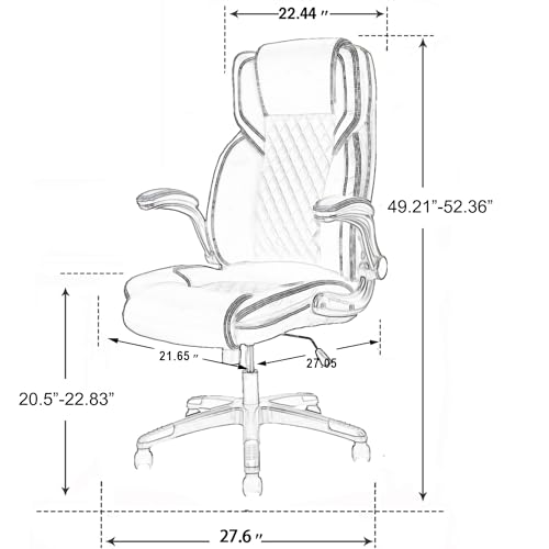 Brown Leather Executive Office Chair with Flip up Arms | High Back, Ergonomic, Rocking, Comfy, Vintage, Work Chairs, Home,Gaming,Cross Legged Sitting - color: Brown