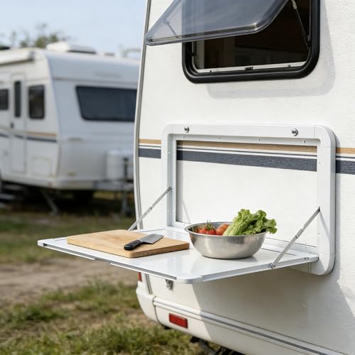 31.5 in Foldable Caravan Rv Tables, Aluminum Alloy Flip Fold Down Desk Lockable RV Folding Wall Table for Camper Van Traile Outside Picnic, Wall Mounted Folding Table Rv Picnic Table