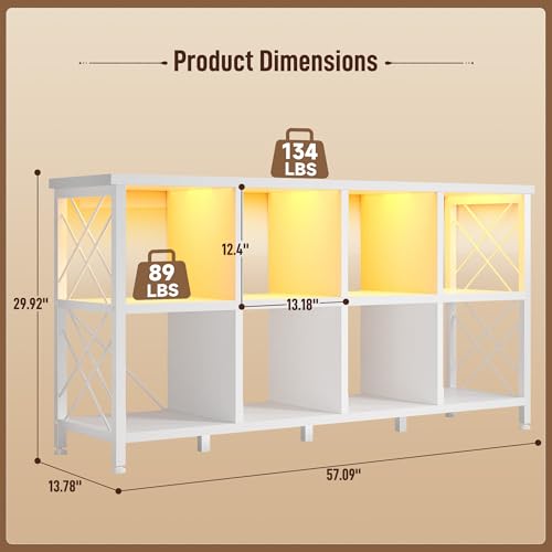 DurayLoly 8 Cube Storage Organizer, Horizontal Bookshelf with LED, White - color: White, size: 8 cube
