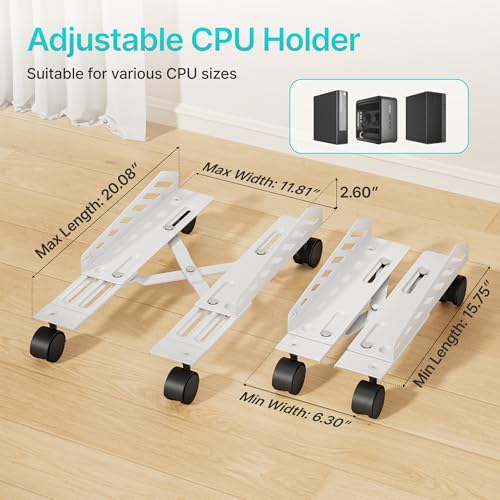PEGZONE Adjustable PC Stand for Floor Ventilated CPU Cart,White - color: White
