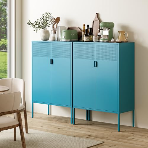 Ustamio Blue Metal Storage Cabinet - 3 Tier Steel Office Storage Cabinet with Doors and Shelves for Home, Office and Kitchen - color: Dark Blue, size: 47.2"H-Metal Doors