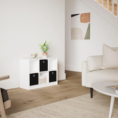 Furinno Basic 6-Cube Book Shelf with Open Shelf, 3 x 2, White - color: White/Black, size: 6-Cube with Bin