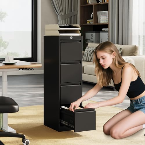 File Cabinet 2-Drawer Lateral with Lock, Metal Office Filing Cabinet for Letter/Legal/a4, Heavy Duty Storage Organizer, Full Extension Drawers, Anti-Tip Safety, Black, Home Office Organization - size: 4-Drawer