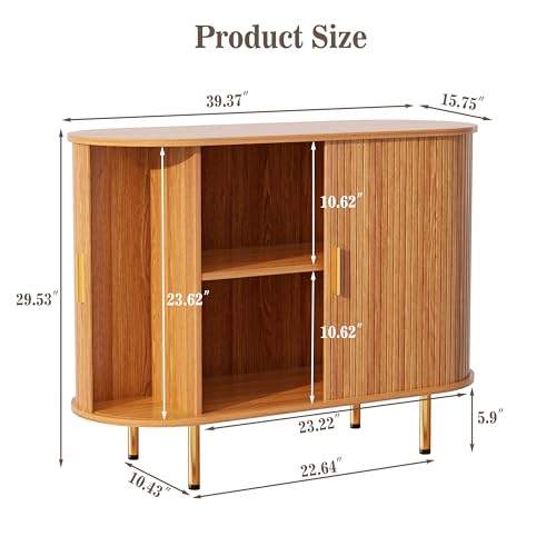 DHH Sideboard Buffet Cabinet with Storage,Mid Century Modern Fluted Accent Coffee Bar Console Table,Tambour Sliding Doors& Adjustable Shelf for Kitchen, Living Room, Entryway (Yellow walnut40 Inch) - color: Yellow Walnut, size: 40 Inch