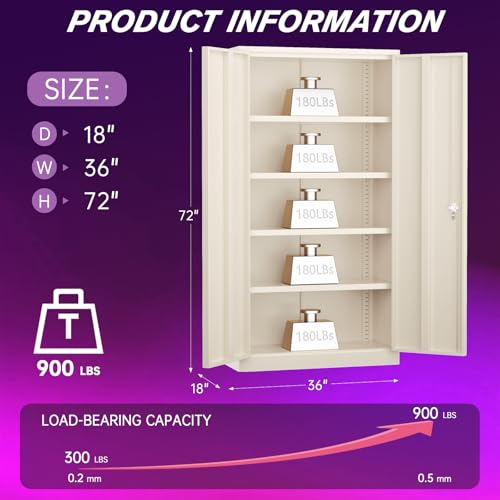 Superday Metal Storage Cabinets, 72" Storage Cabinet with Locking Door, Tall Garage Cabinet with 2 Doors and 4 Adjustable Shelves for Home Office, Classroom, Easy Assemble(Putty) - color: Putty, size: 72" Storage Cabinet