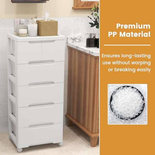 6-Drawer Plastic Rolling Storage Cart (16"x13"x38") | Mobile Storage Cabinet | Vertical Storage Tower Container Unit | 4 Universal Wheels | For Living Room, Home Office - size: 16”x13”x38” (6 Drawers)