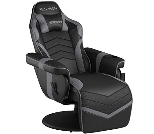 Respawn 900 Gaming Recliner Chair with Footrest, Cup Holder and Swivel | Ergonomic gaming recliner with footrest, cup holder, lumbar support, 135° recline & 360° swivel for console gaming - color: Grey