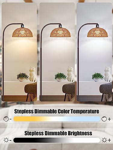 Brilvibera Boho Floor Lamp with Remote and Dimmable Bulb | Bronze Tall Lamp with Stepless Dimmable Bulb and Adjustable Rattan Shade for Living Room, Bedroom, Office - style: Bronze Rattan Standing Floor Lamp