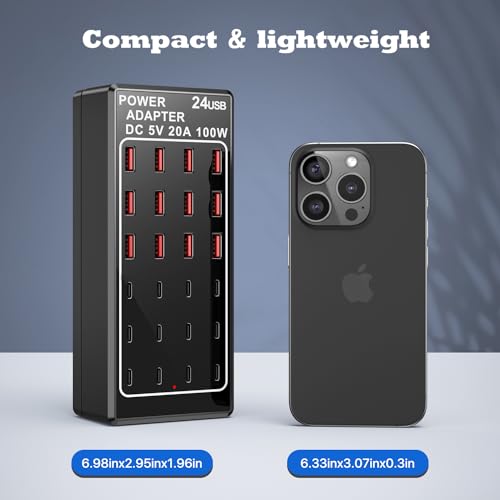 USB Charging Station Block, USB C Charger Station 24-Port 100W(20A), USB A Charger Block, Fast Charger Desktop Station, Multi-Function Smart Charger for Apple iPhone iPad Samsung Laptop Pixel - size: 24Ports(12A+12C)-100W
