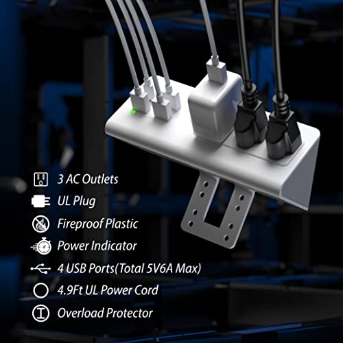 Nightstand Edge Mount Power Strip with USB-C Ports Tabletop Surge Protector Desk Clamp Power Sockets with 3 AC Outlets &4 Fast Charging USB Ports for Home Office Hotel and Dormitory (White(2-Pack)) - color: White(2-Pack)